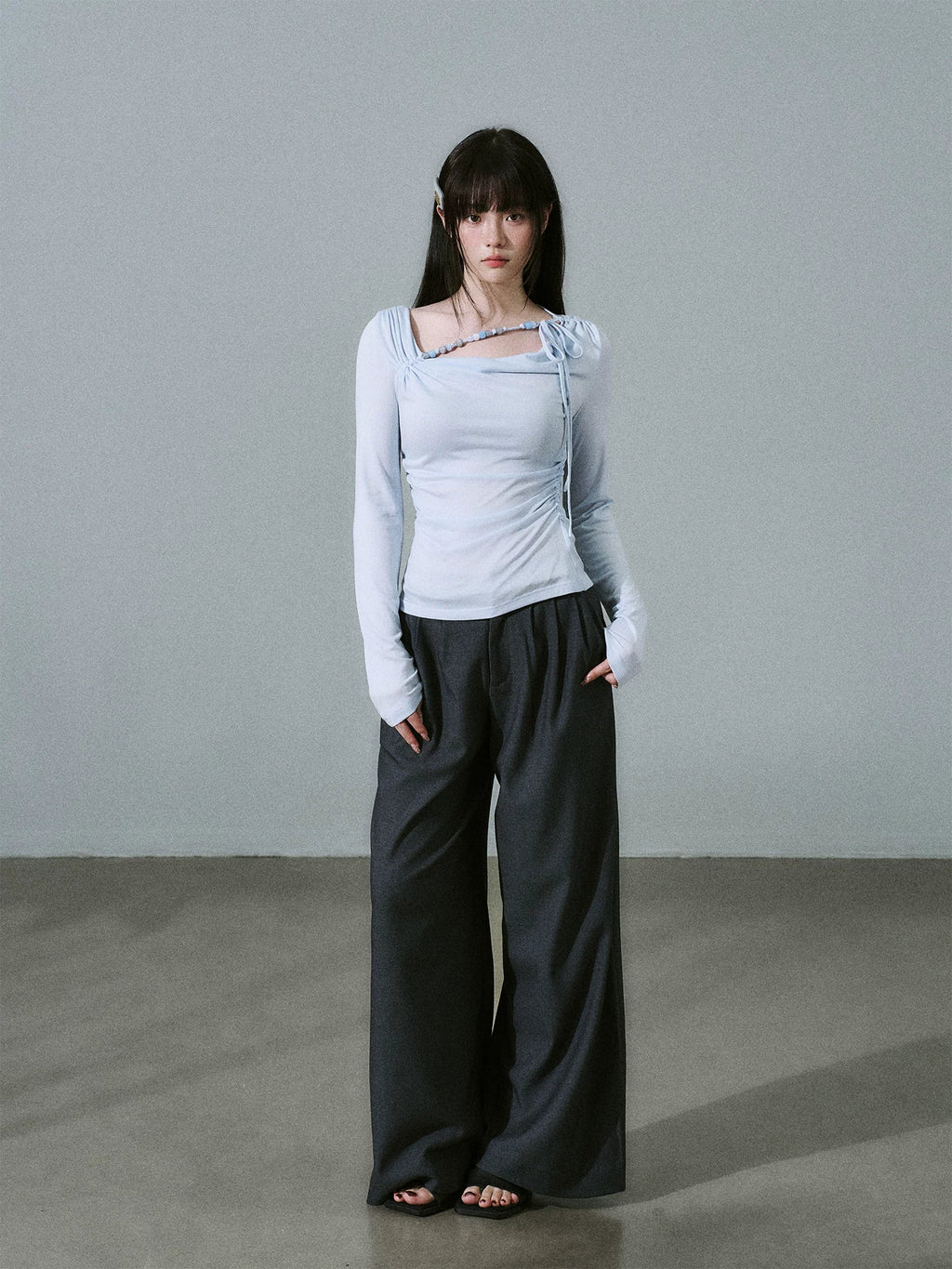 LOST FOREST Versatile Slim Low-rise Wide-leg Trousers