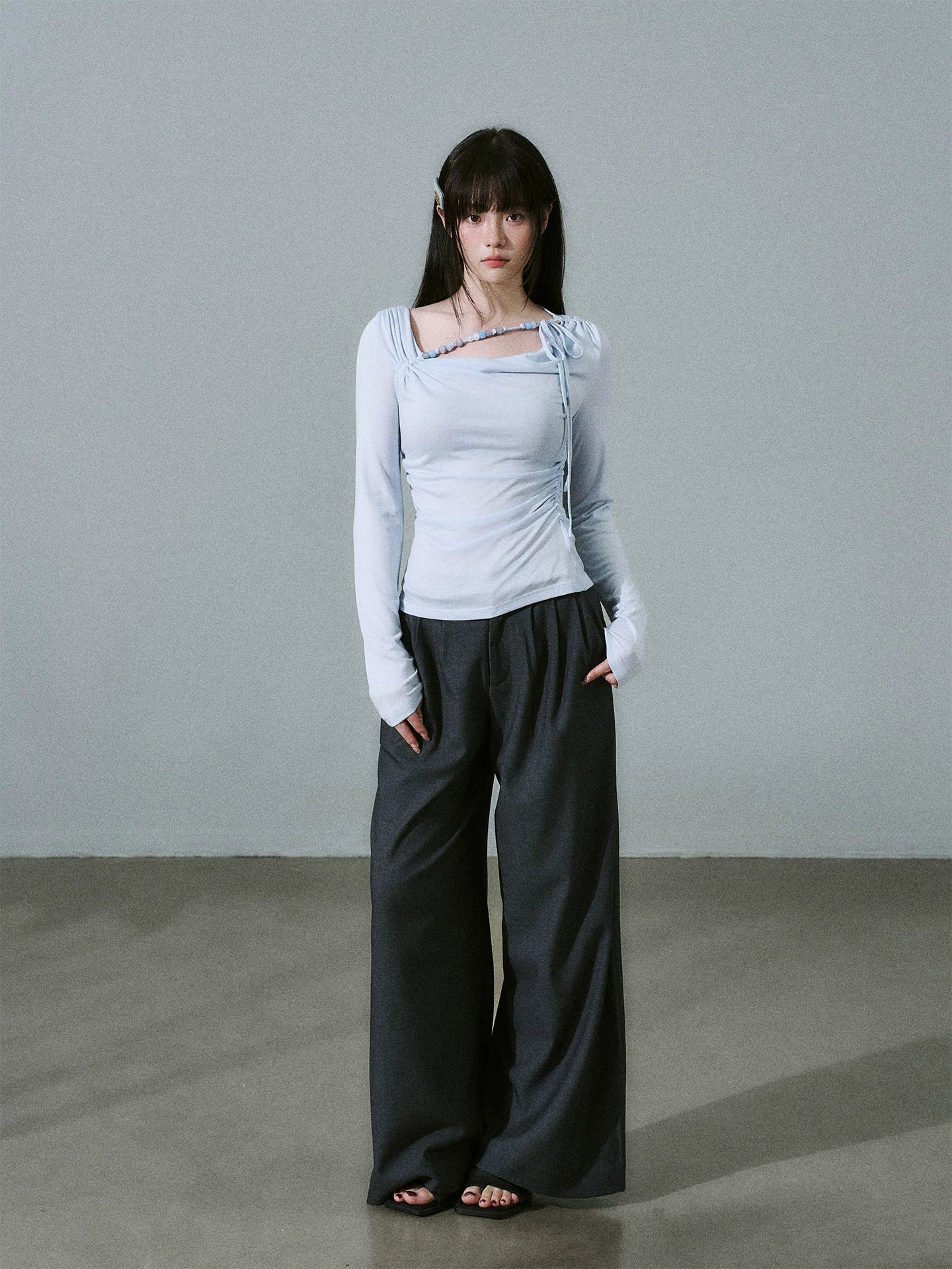 LOST FOREST Versatile Slim Low-rise Wide-leg Trousers