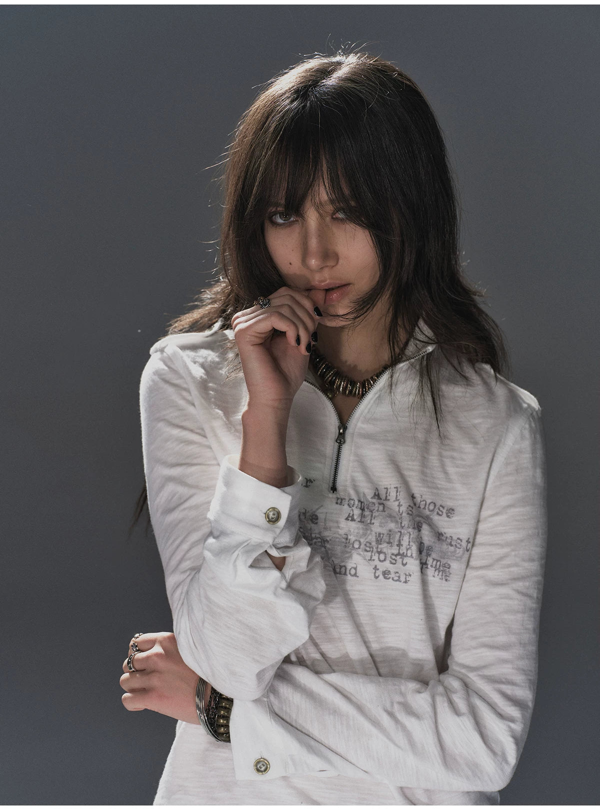 WearAndtear Stand Neck Light Loose Long Sleeves