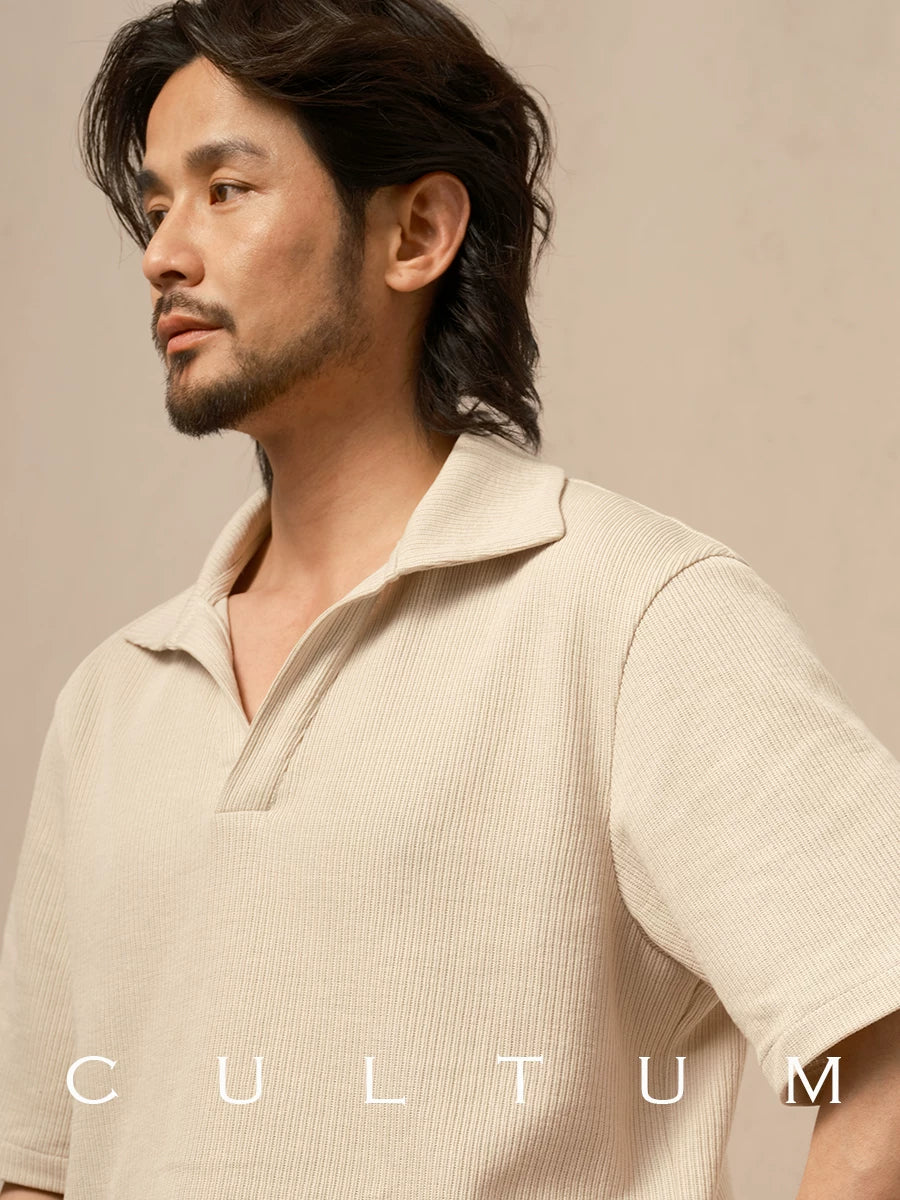 CULTUM Soft and Light Three-dimensional Striped Breathable Knitted Tee