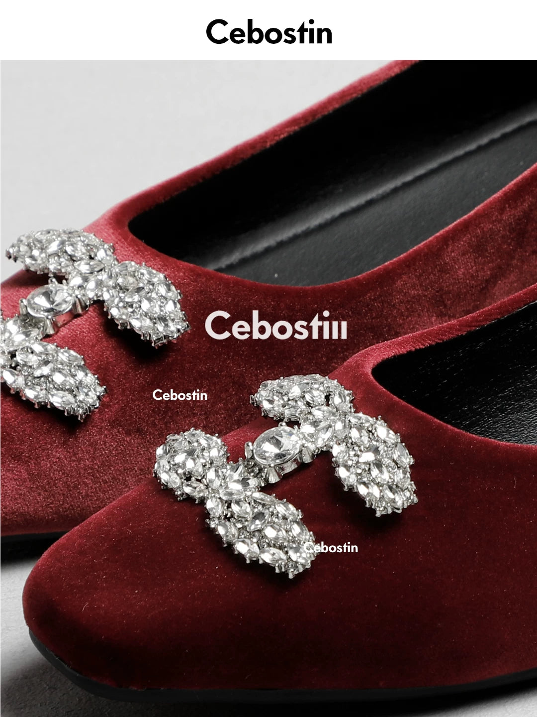 Cebostin Square Head Rhinestone Heightening Shallow Mouth Single Shoe