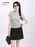 Three Shoulder Crew Neck Slim Short Skinny Tee