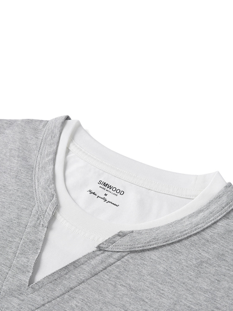 SIMWOOD Cool Fake Two Pieces Casual Loose Tee