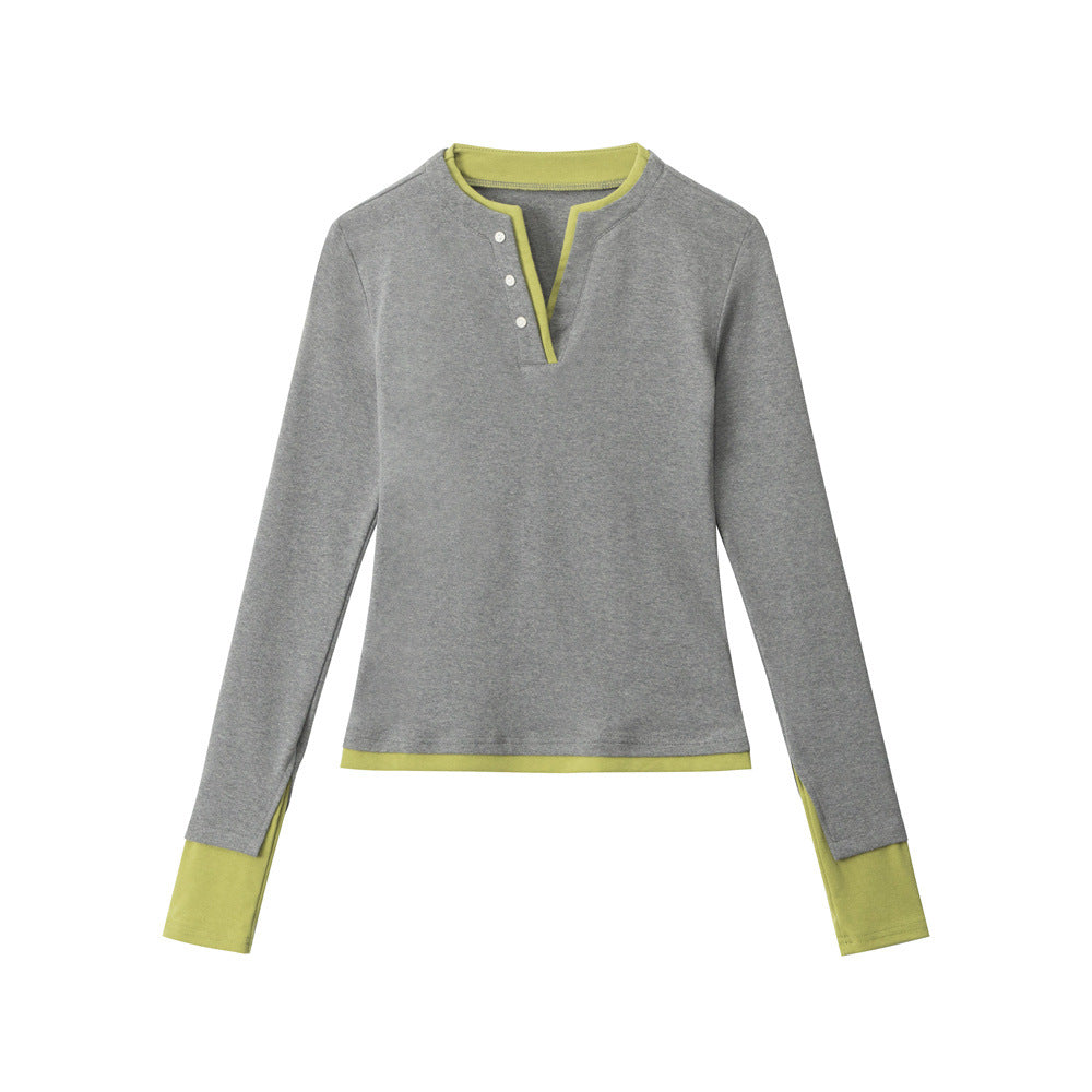 Nariele Fake Two Pieces Vintage Slim Skinny Long Sleeves