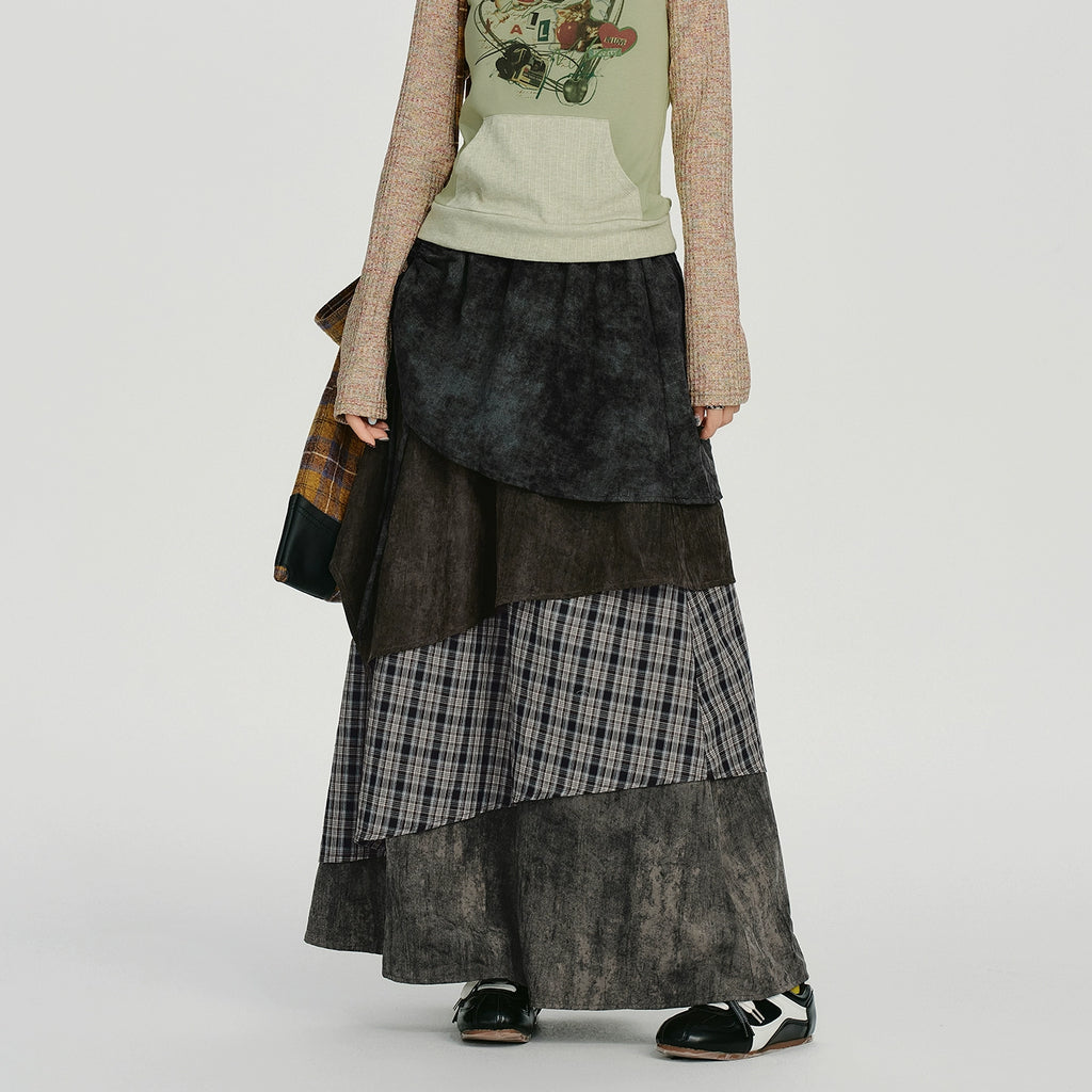 Girlyhalo Vintage Plaid Multi-Layer Cake Skirt