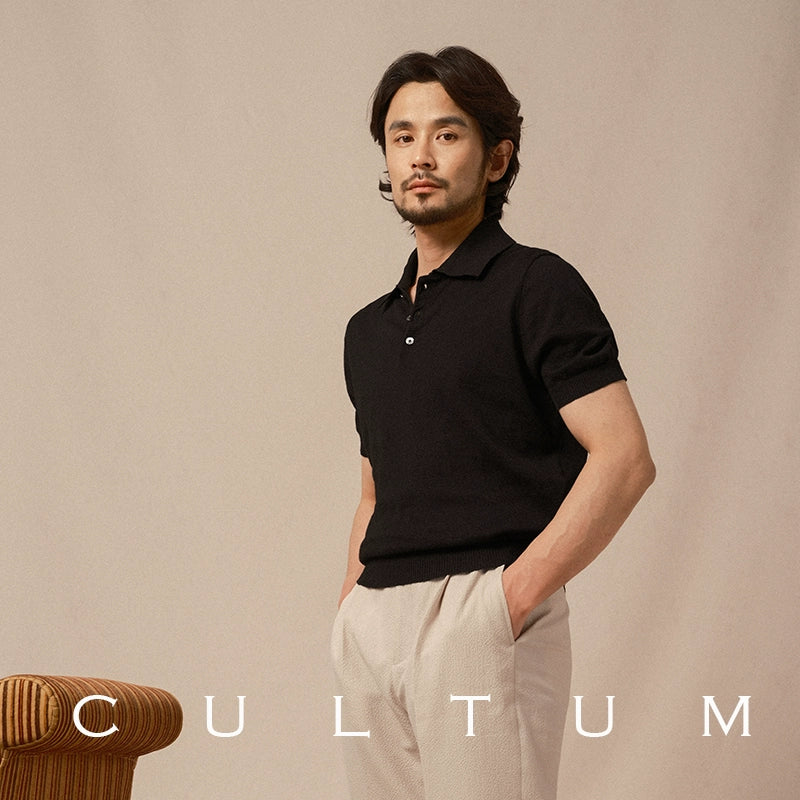 CULTUM Lapel Cotton and Linen Knitted Light Polo Shirt