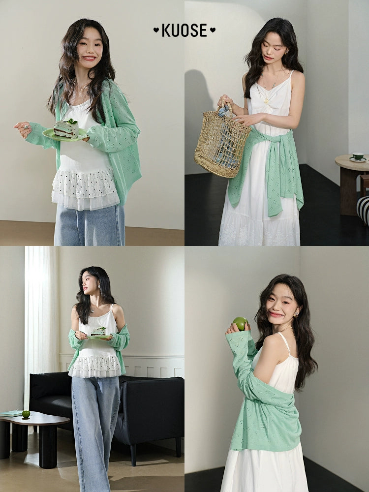 Kuose Color Hollow Short Knitted Sweater