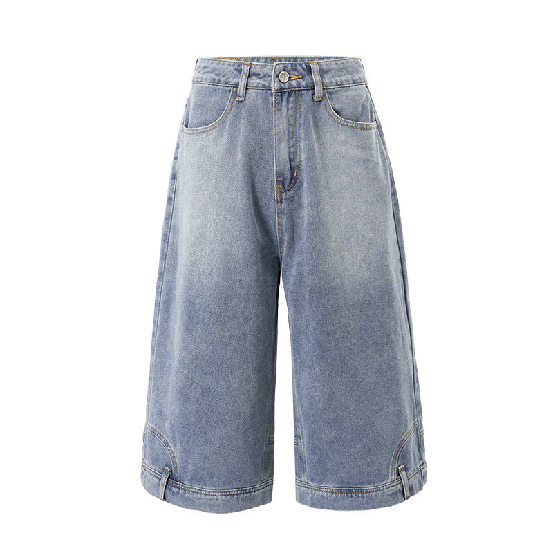 INF Anti-structure washing seven-point denim shorts