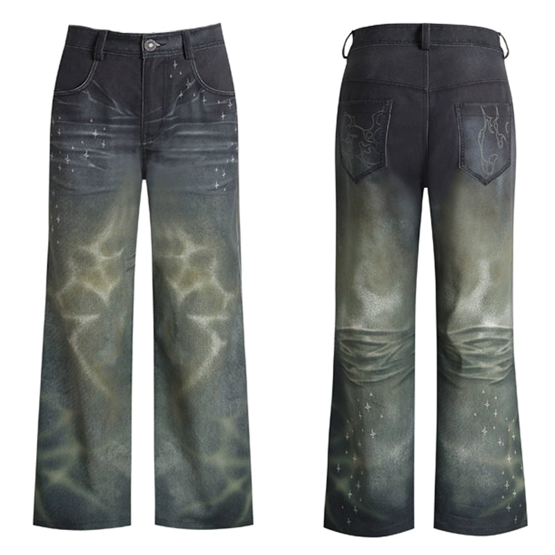DND4DES Micro-pull Straight Tube Psychedelic Green Gypsy Hot Diamond Trousers