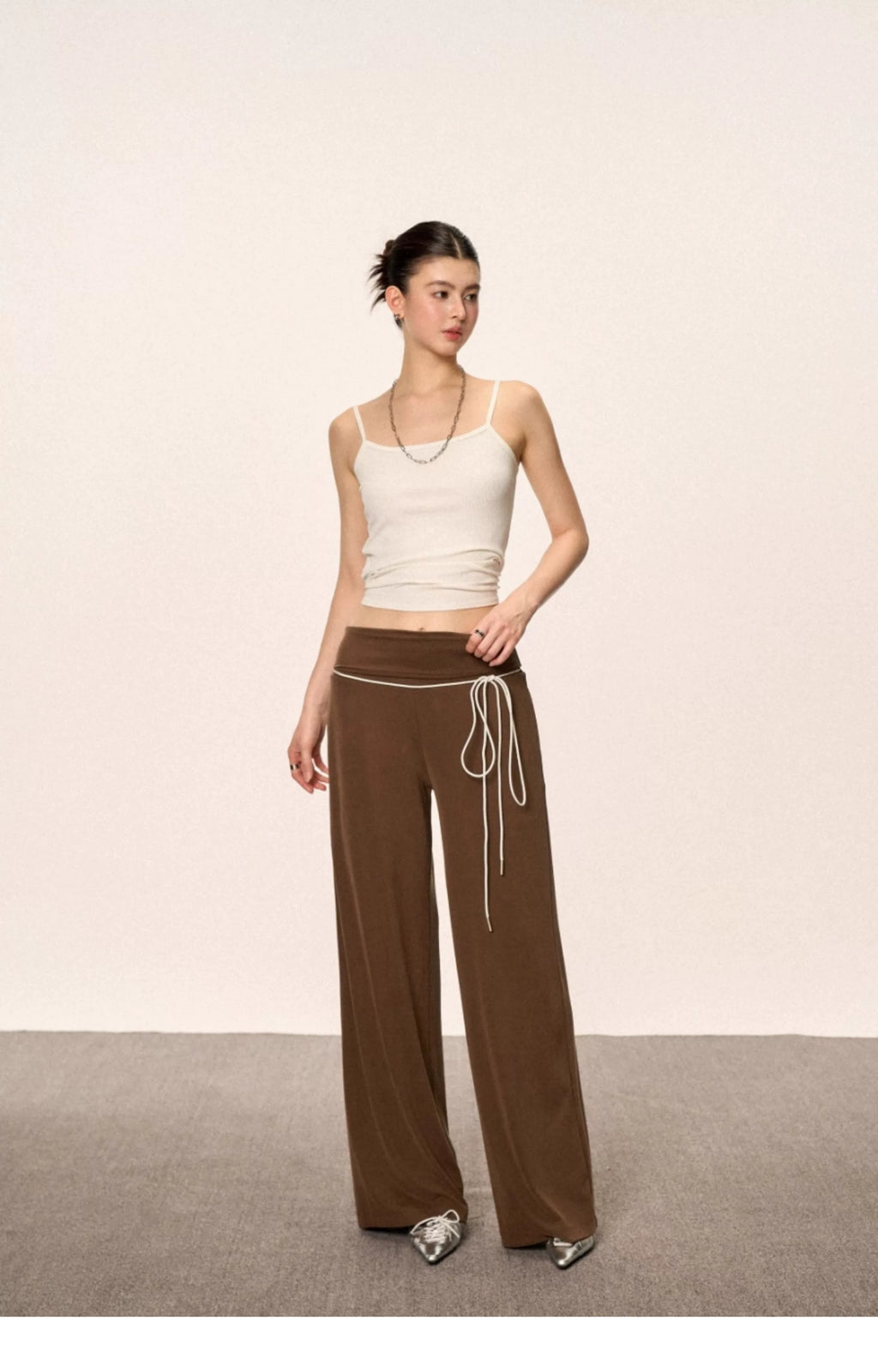 Cherry Melody High Waist Slim Wide Leg Straight Pants