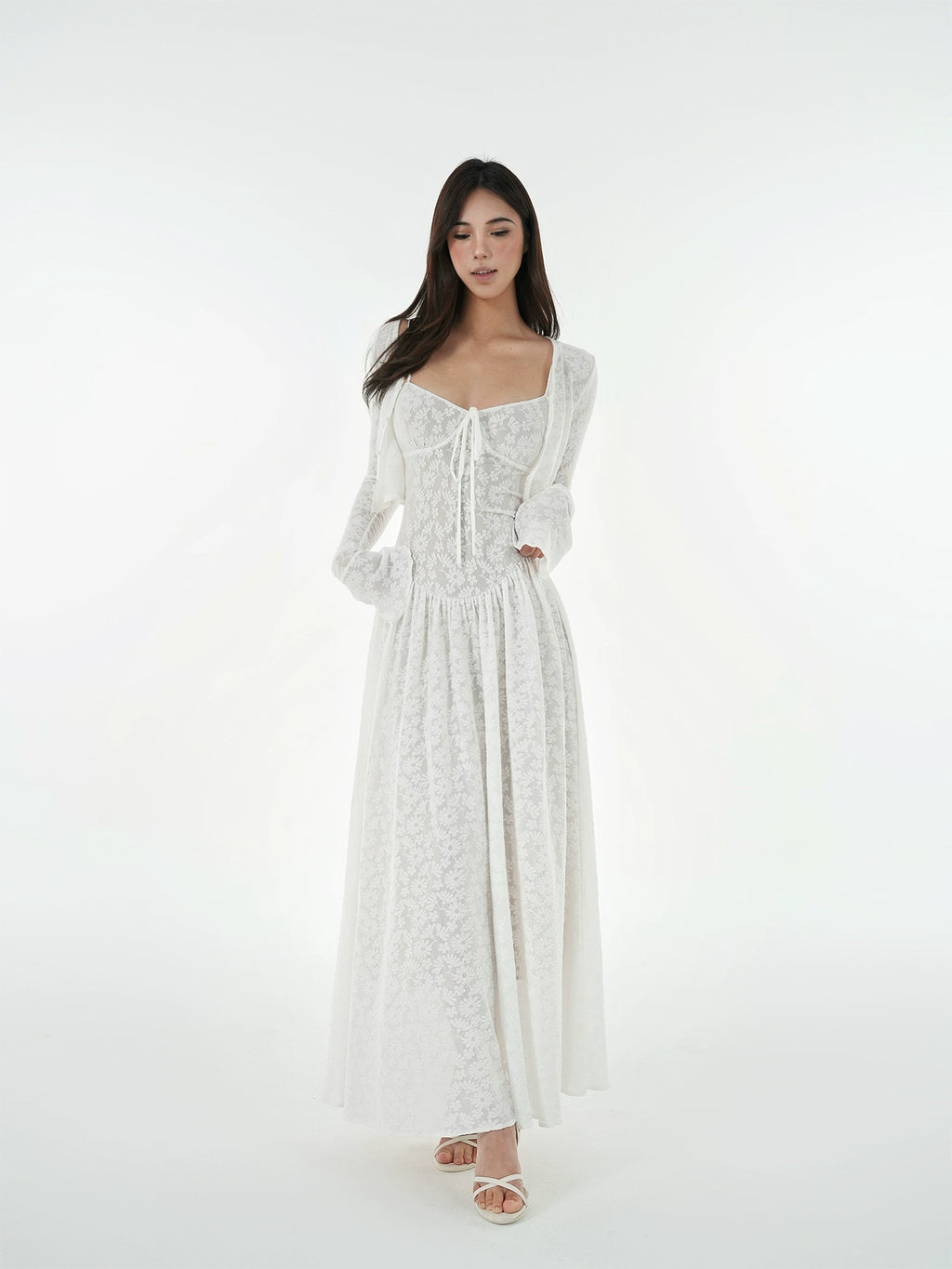 Jim Kennet Lace Stretch Jacquard Cardigan Suspender Dress Set