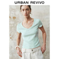 URBAN REVIVO Slim Short V-Neck Short Sleeve T-Shirt