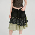 Girlyhalo Vintage Multi-layer Patchwork Denim Skirt