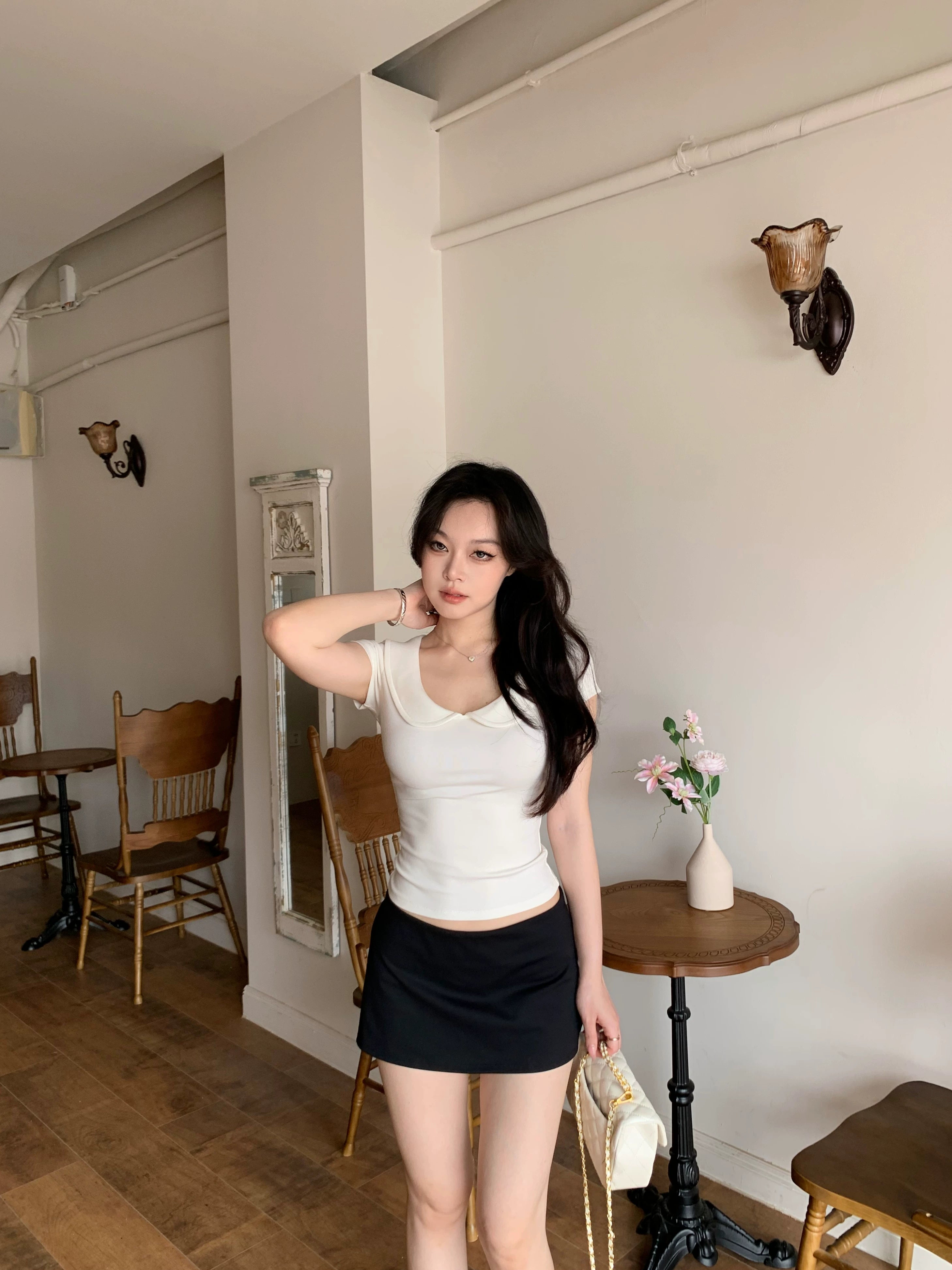 Popchee U-neck Simple Versatile Tee