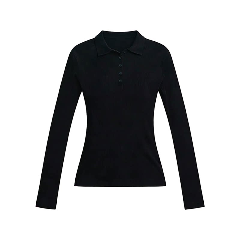 JCAESAR POLO Collar Pit Strip Knitted Bottom Long Sleeve