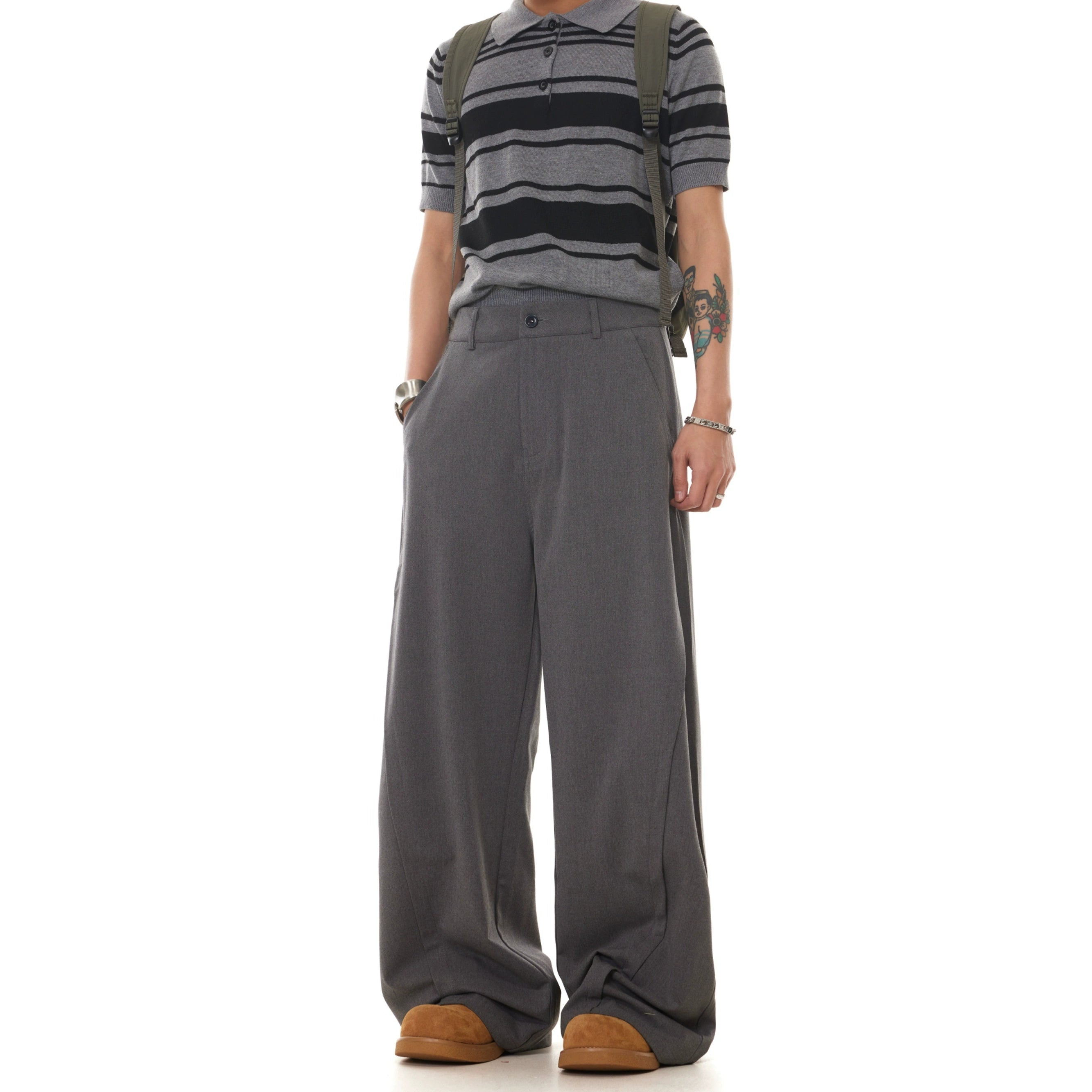 BTSG Silhouette Drape Loose-fitting Wide-leg Slacks