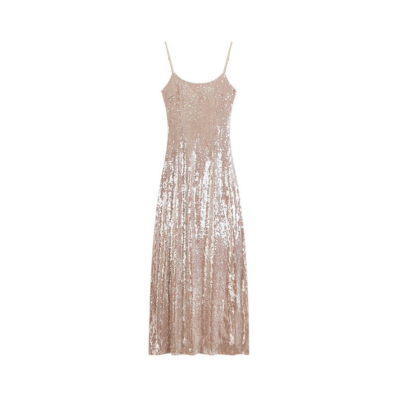 Zero Heavy Sequins Cinched Waist Slip Dress