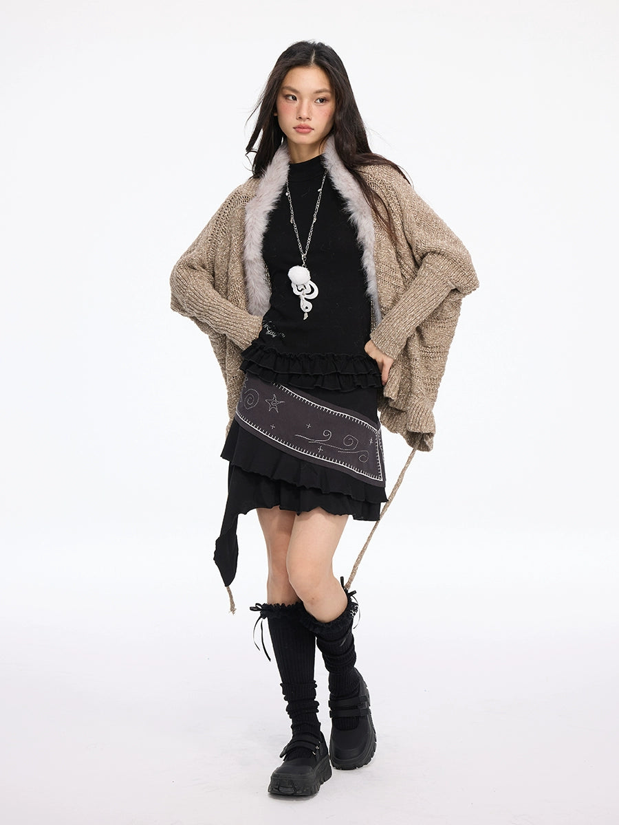 MOMSAYCAN Lazy Fur Collar Splicing Two Cloak Jackets