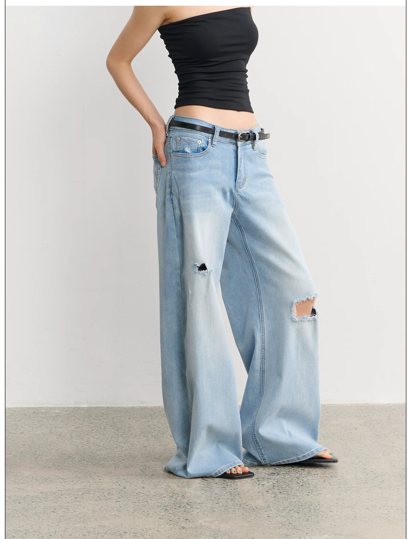LINY LIBERTY Loose Ripped Wide-leg Jeans