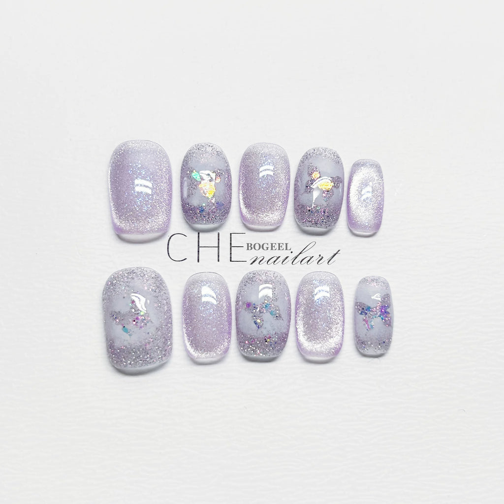 BOGEEL Purple Butterfly Cat Eye White Fairy Air Nail Sticker