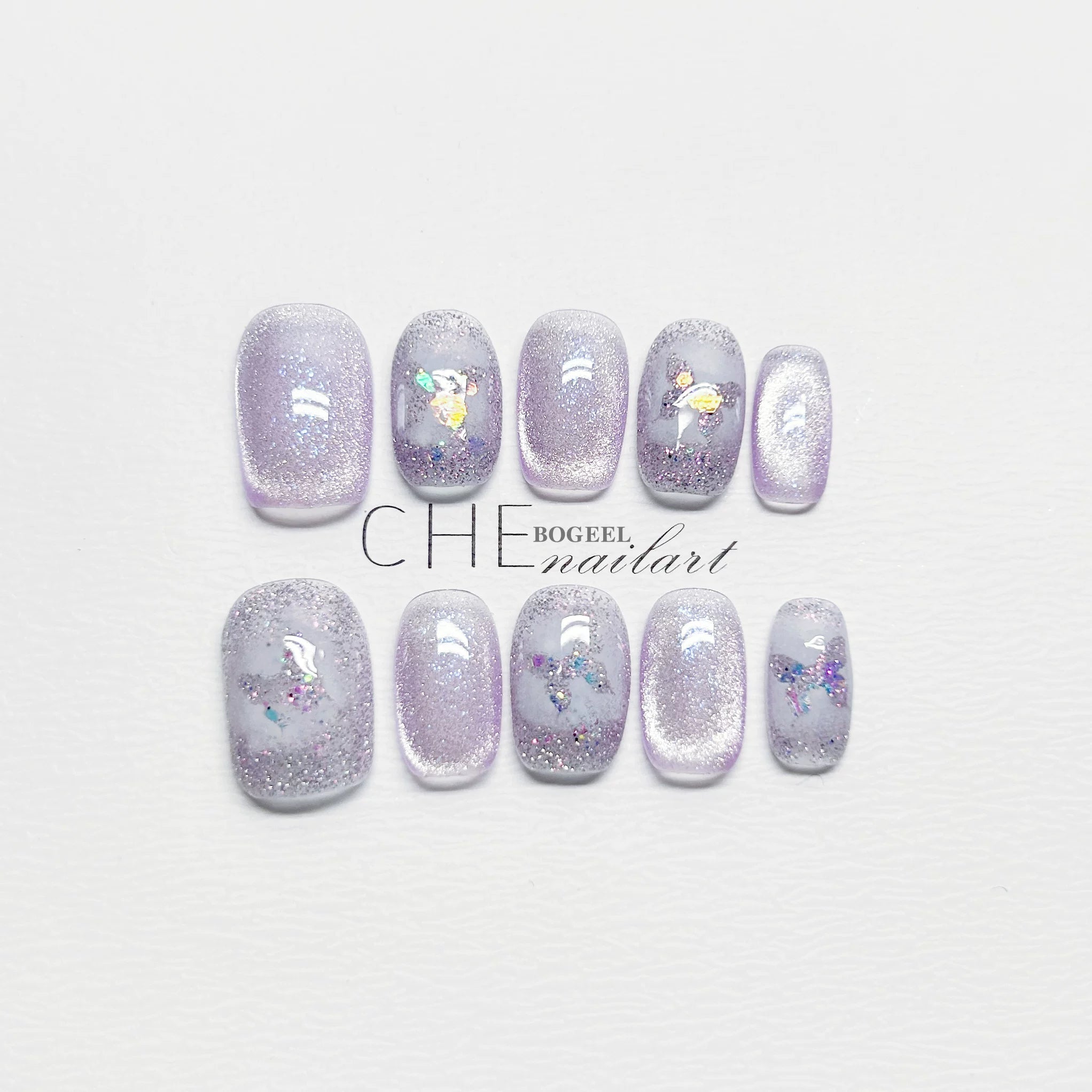 BOGEEL Purple Butterfly Cat Eye White Fairy Air Nail Sticker