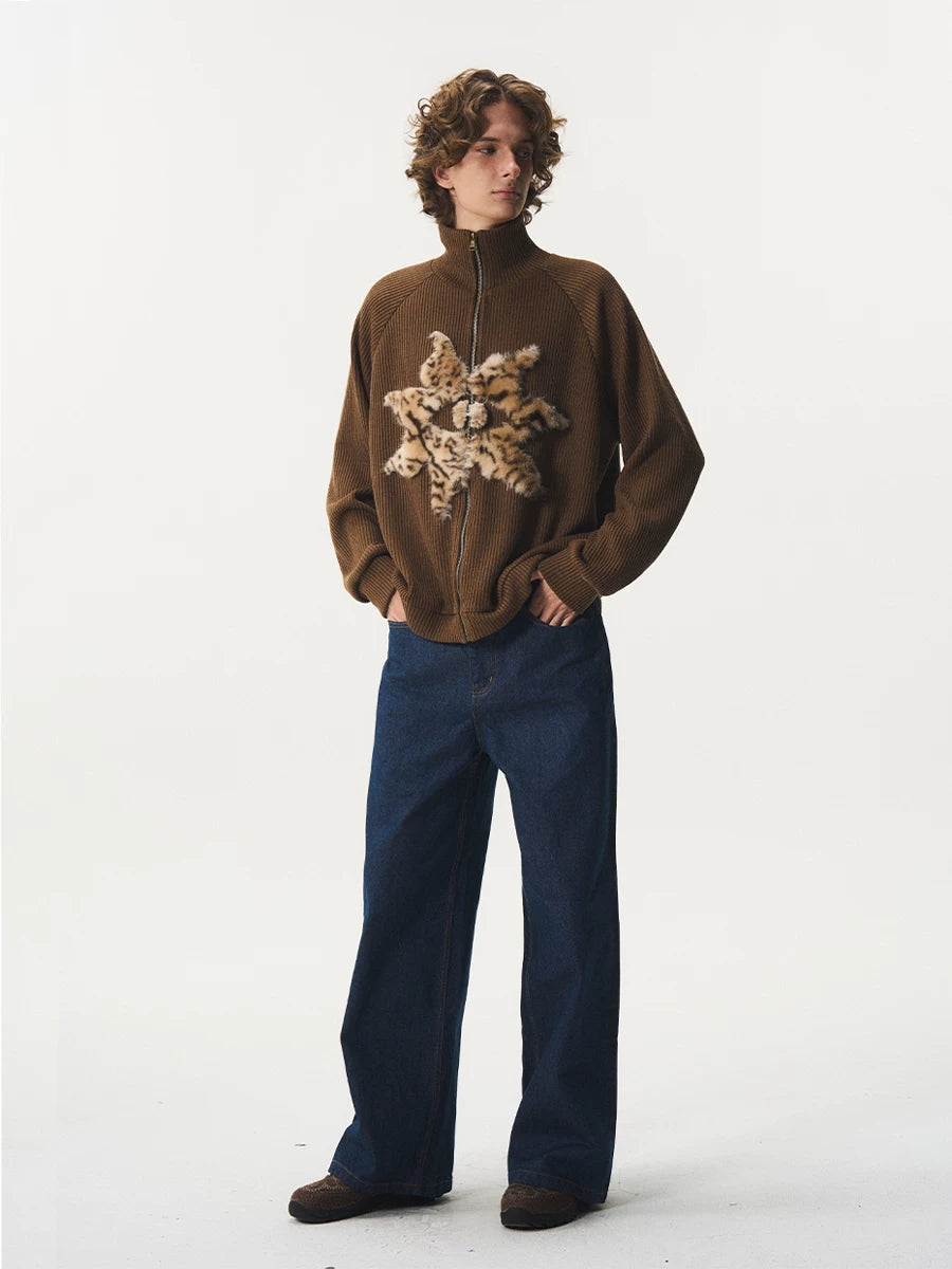 CNEW Retro Insulated Plush Patchwork Knit Jacket