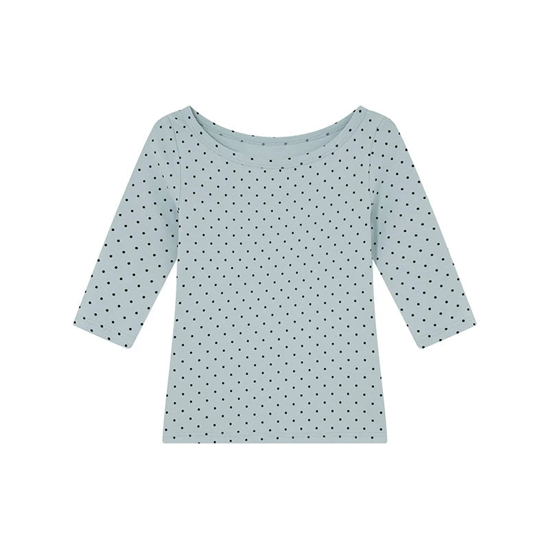 KANO Contrasting Polka Dot Printed Round Neck Tee