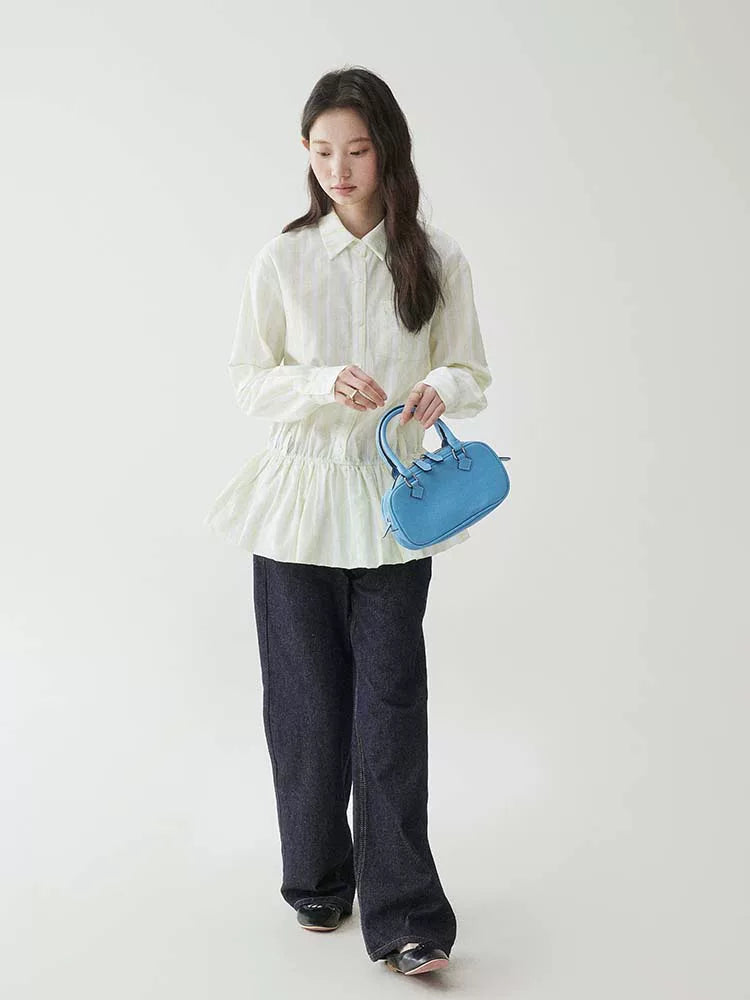 VOOE Contrast Striped Lapel Waist Shirt
