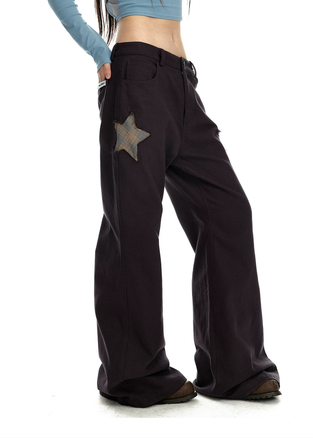 Jikoo Vintage Star Collage Loose Straight Wide Leg Pants