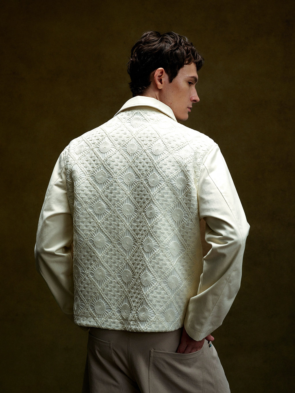 YADcrew Vintage Embroidered Zip Lace Lapel Jacket