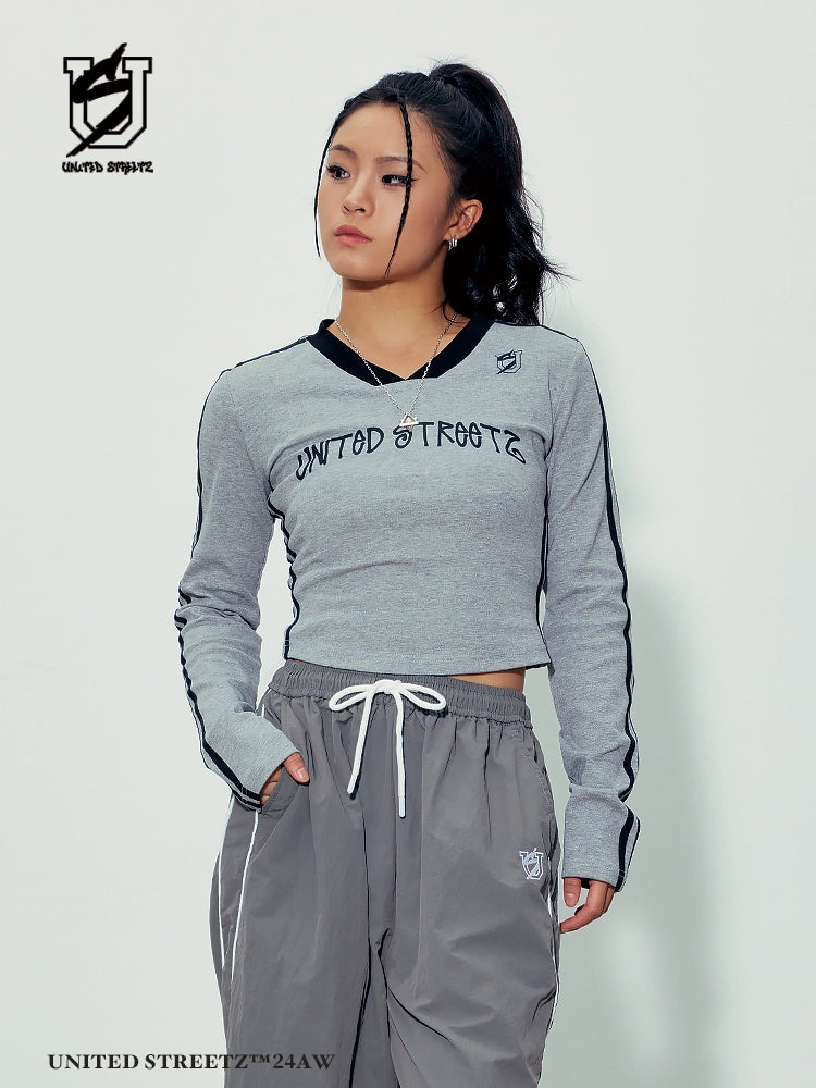 US Vintage Ribbon V-Neck Long Sleeve