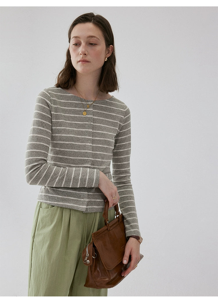 VOOE Contrasting Striped Casual Cardigan