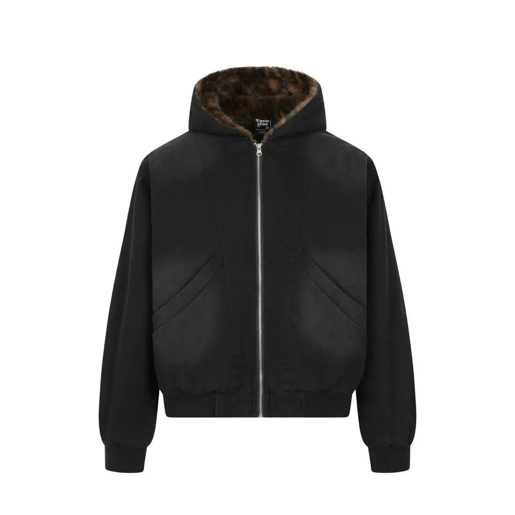 Saimt Retro Fur Collar Hooded Cotton Jacket