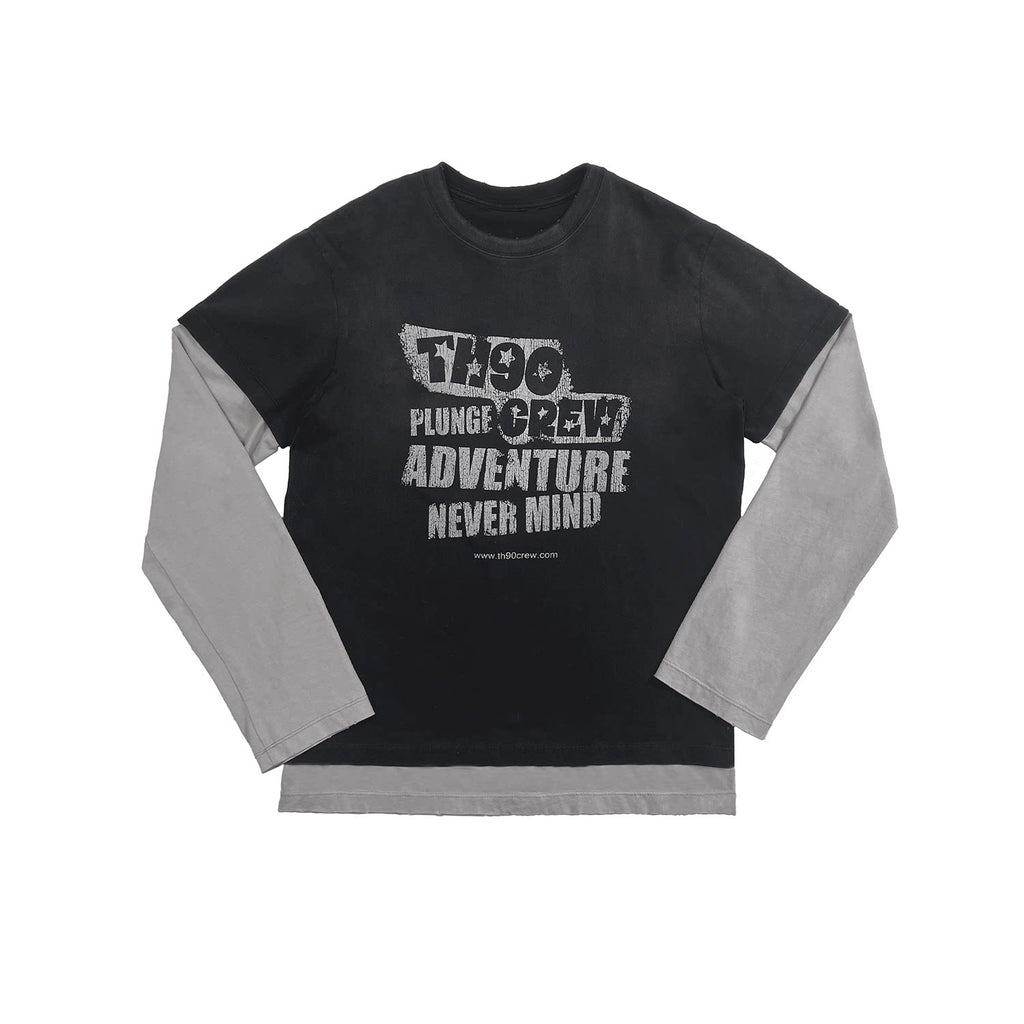 TH90 Splicing Fake Two Pieces Casual Long Sleeves