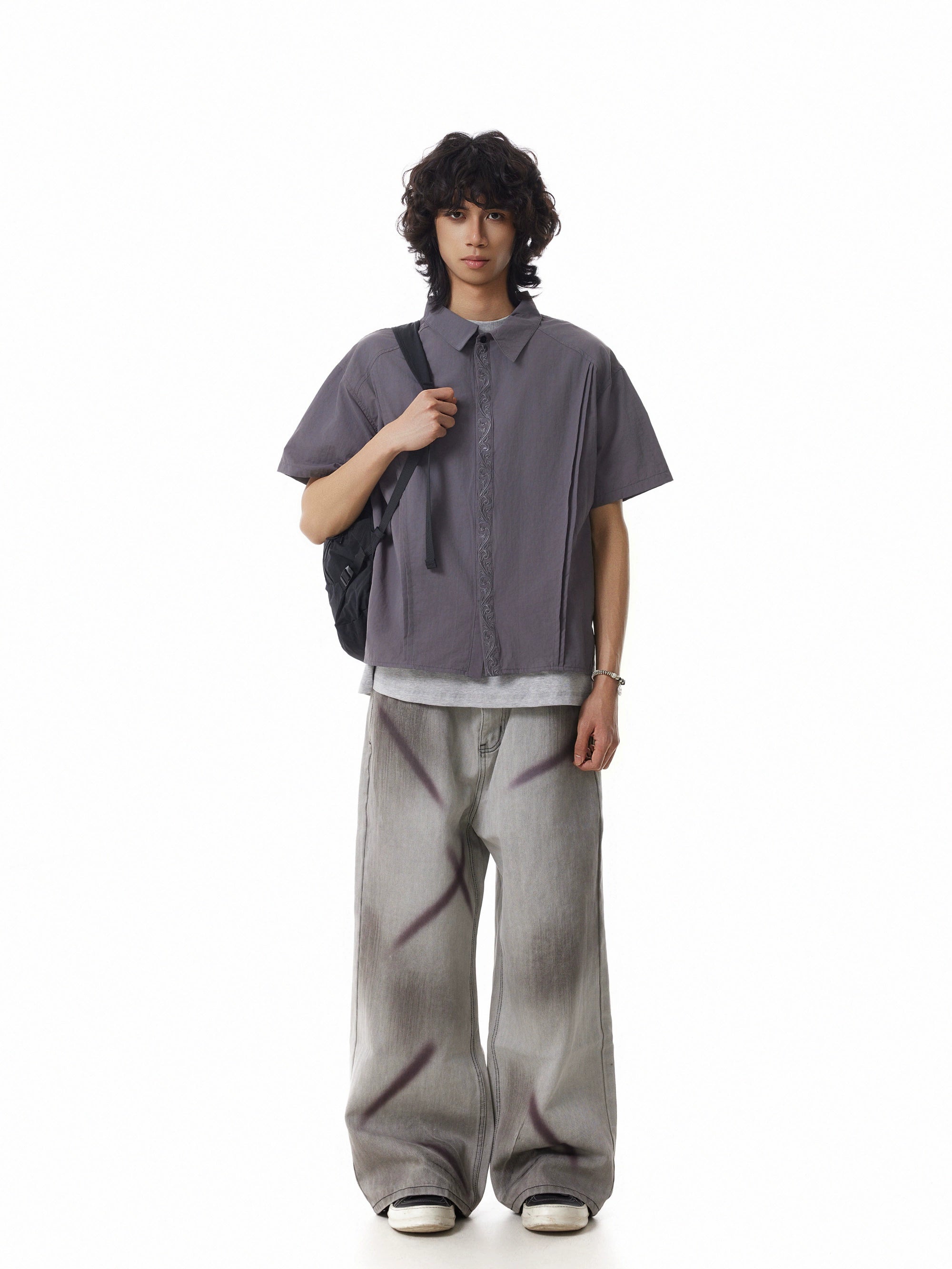 BTSG Pleated Stitching Embroidered Shirt