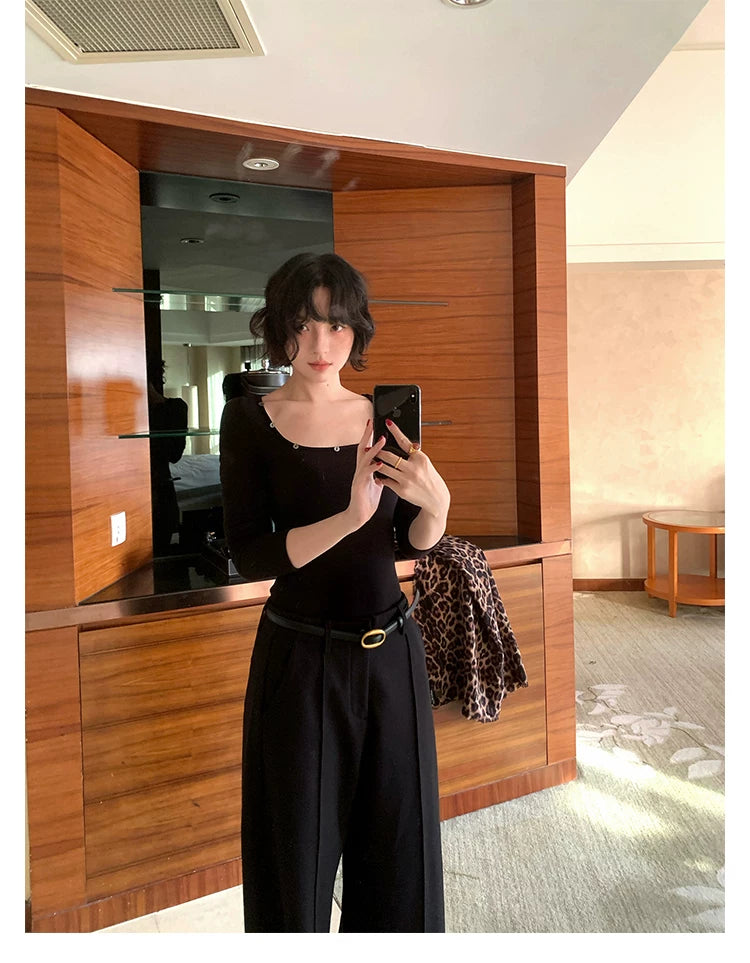 KELIFAN Retro High-waisted Slim Velvet Casual Trousers