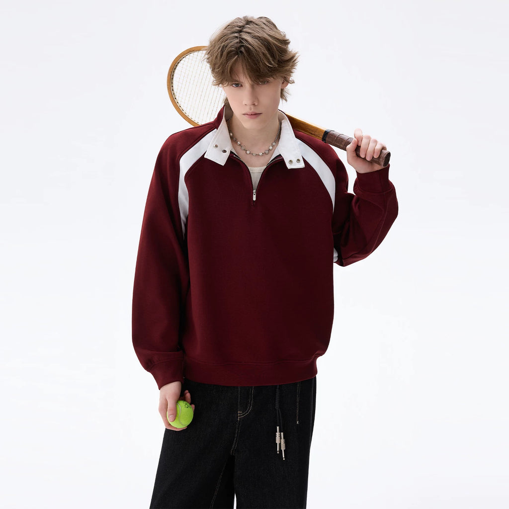 CHOR Sports Style Stand-up Collar Color Matching Casual Sweater