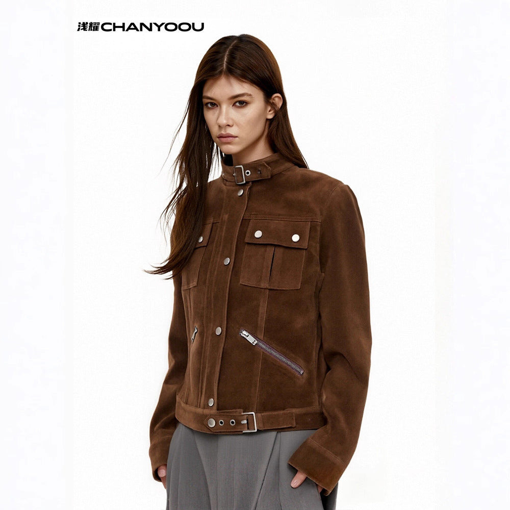 CHANYOOU Vintage Suede Stand-up Jacket