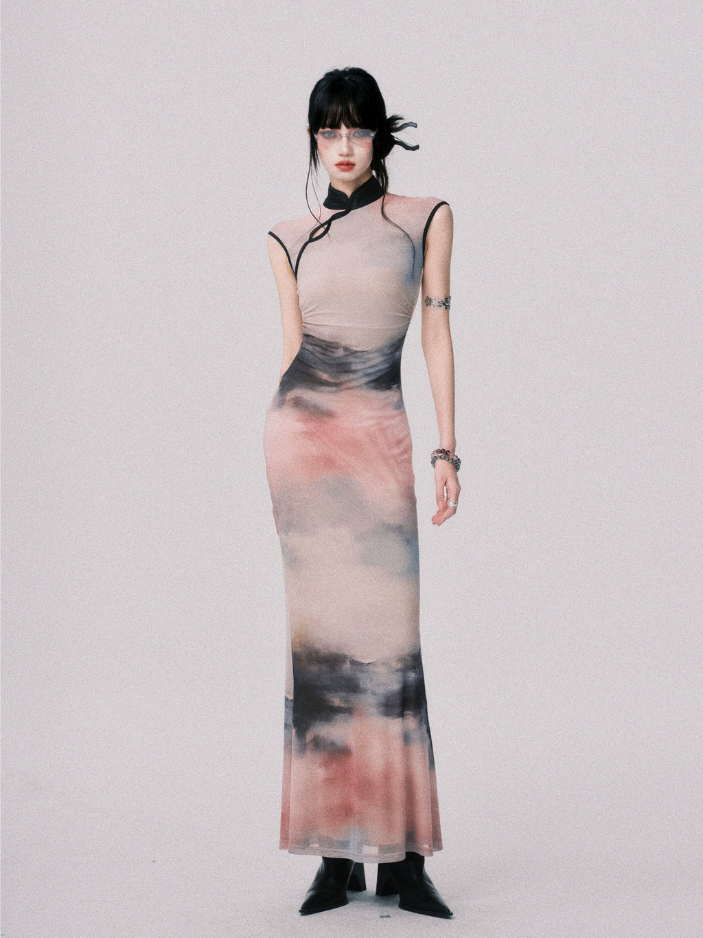 LULUSWINGS Ink Painting Elastic Net New Chinese Cheongsam Dress