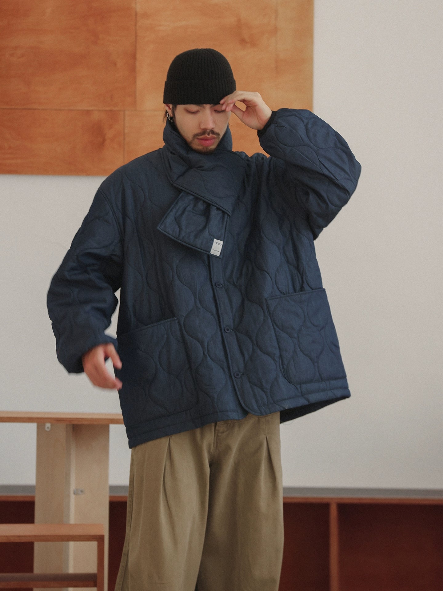 NOEARS Collarless Loose Big Pocket Vintage Coat