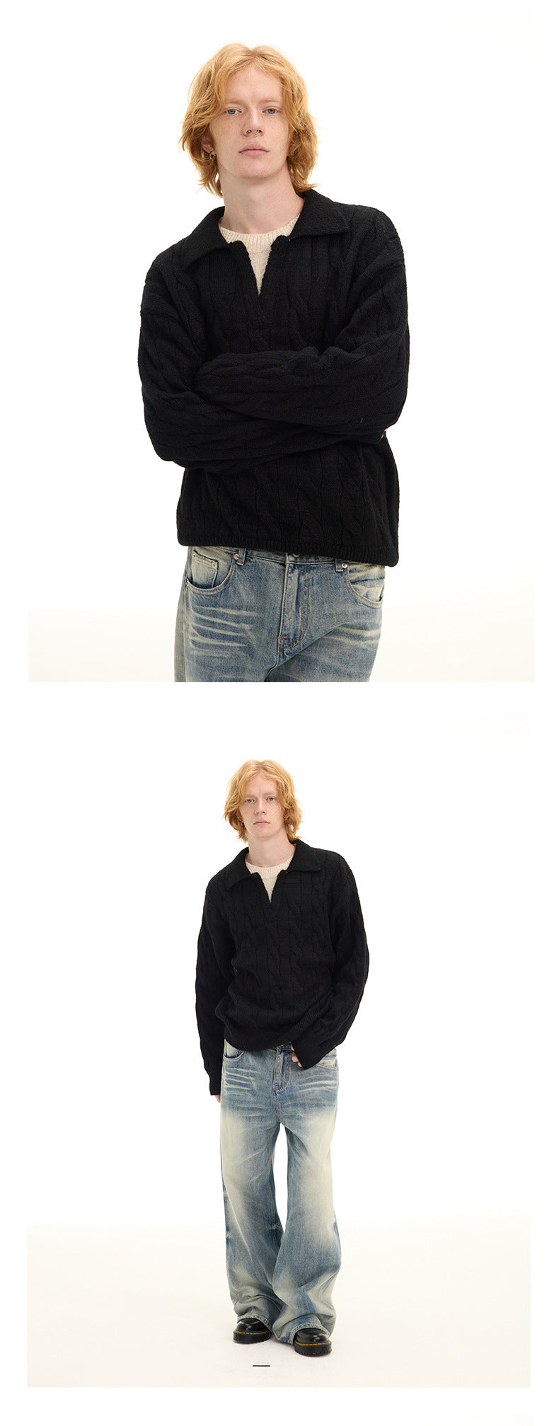 UNF Cashmere Comfortable Soft Waxy Fake Two-piece Knitted Sweater