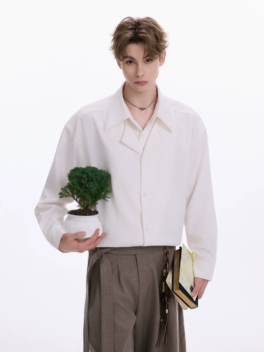 CHOR Casual Fake Two-piece Lapel Button-up Shirt