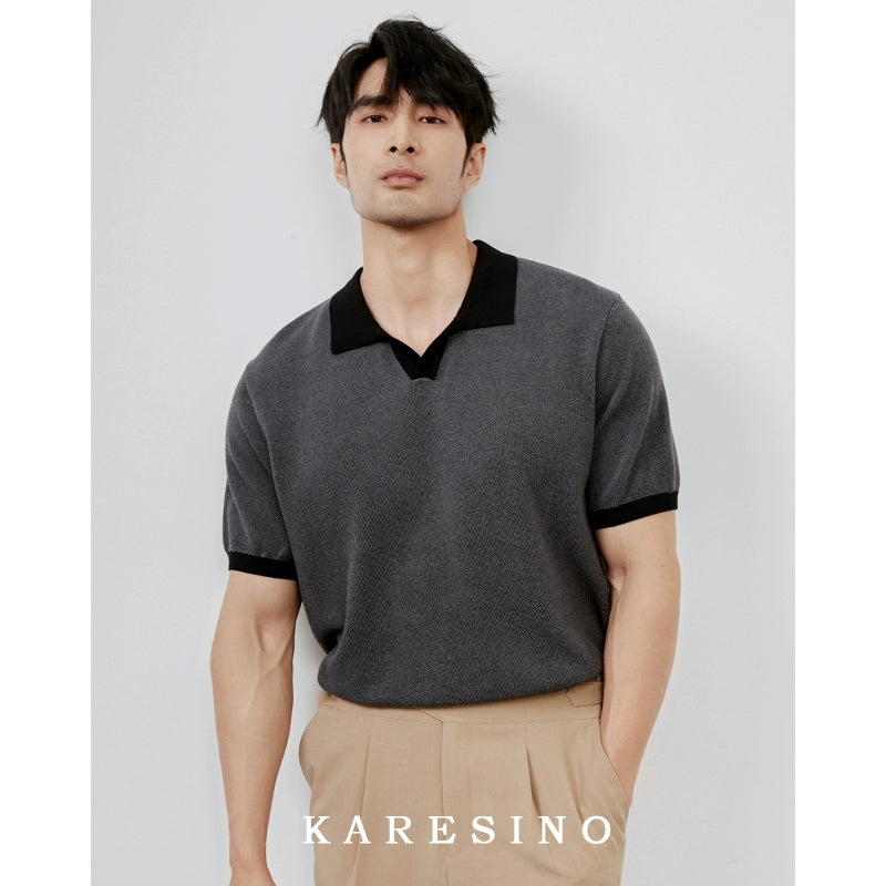 KARESINO Breathable Cotton Lapel-neck Knitted Polo Shirt