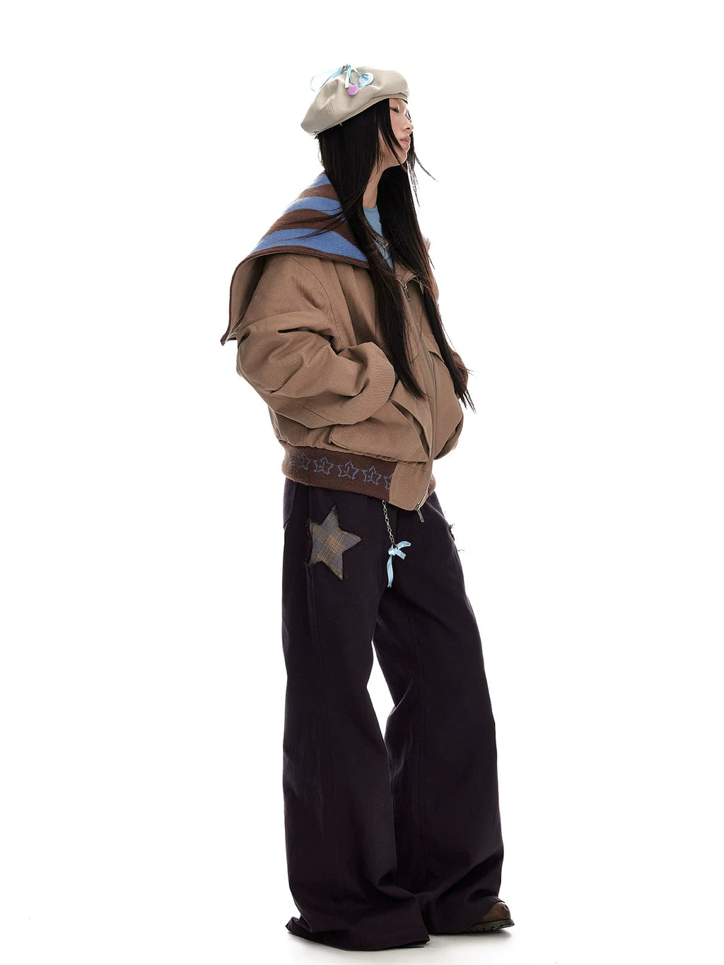 Jikoo Vintage Star Collage Loose Straight Wide Leg Pants