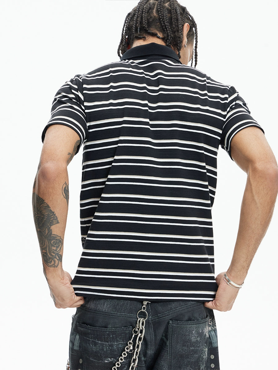 DND4DES Bad Cat Print Slim Fit Stretch Polo Shirt
