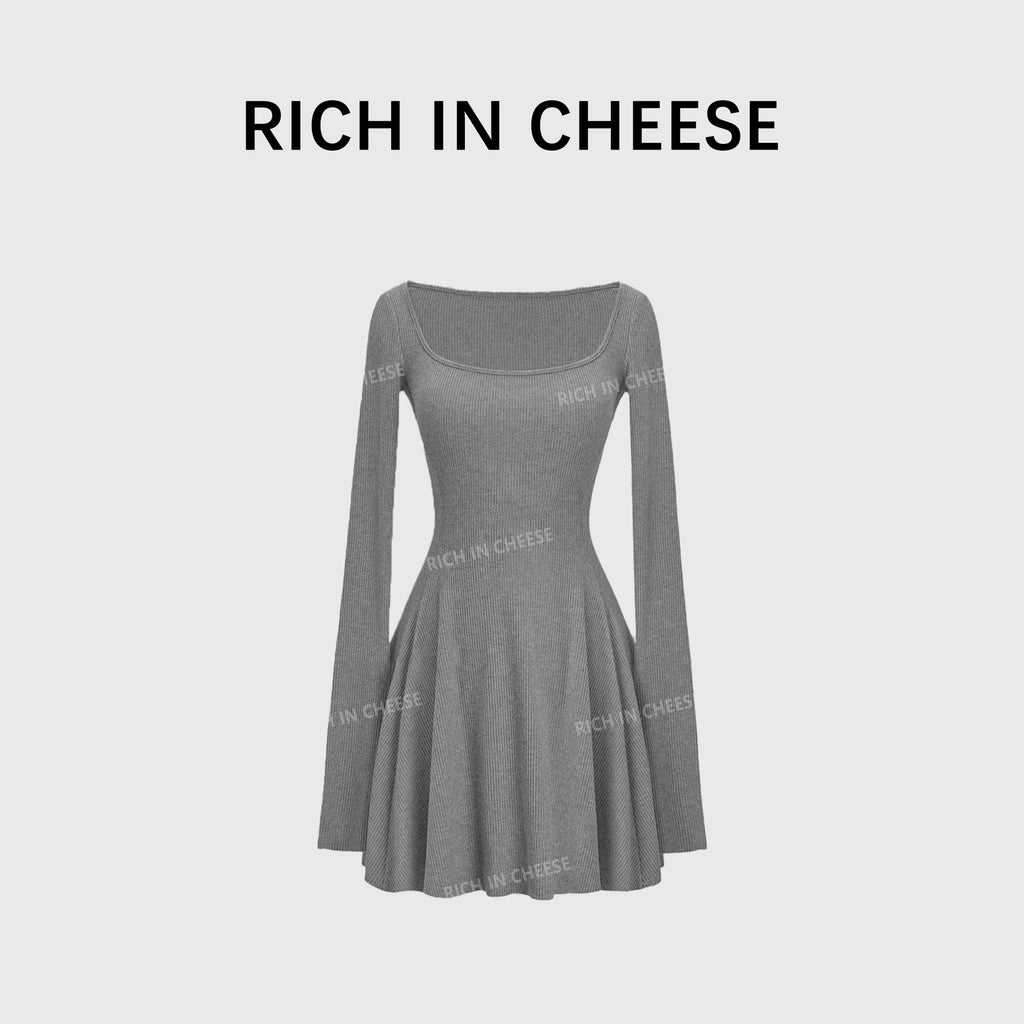 RICH IN CHEESE Knitted Waist Slim Dress