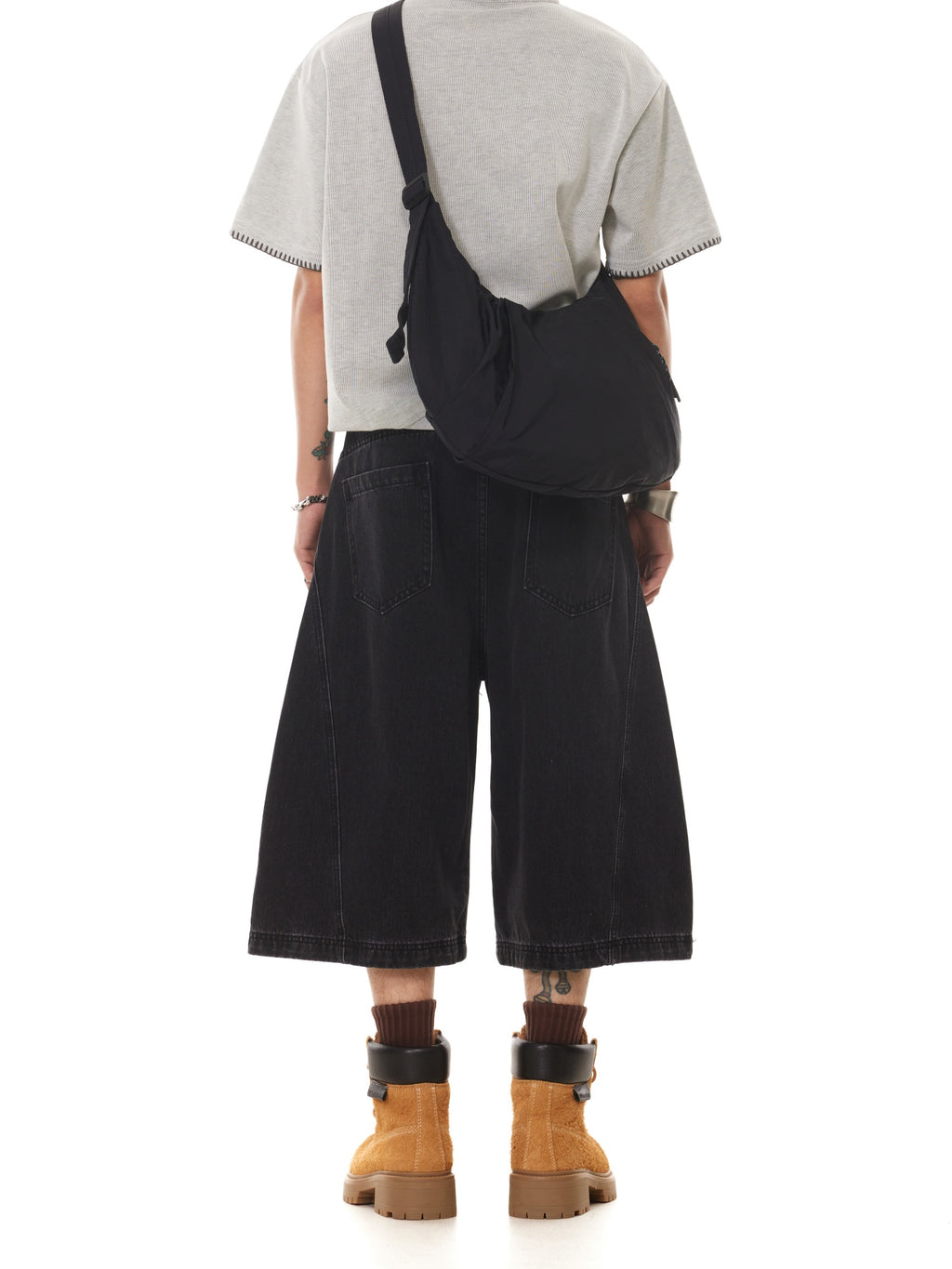 BTSG boxy washed natural black wide-leg denim shorts