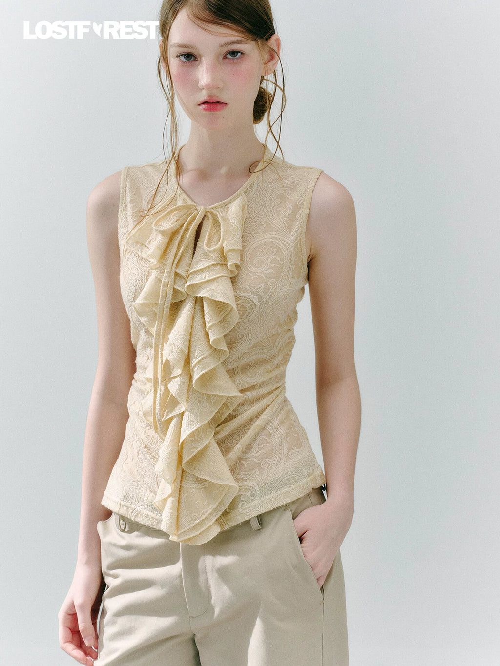 LOST FOREST Lace Lotus Leaf Slim Fit Vest