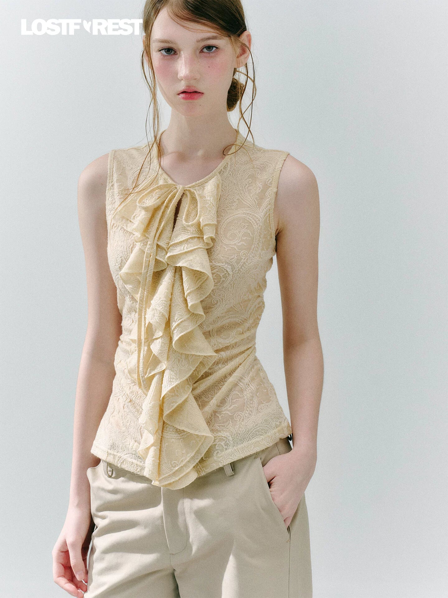 LOST FOREST Lace Lotus Leaf Slim Fit Vest