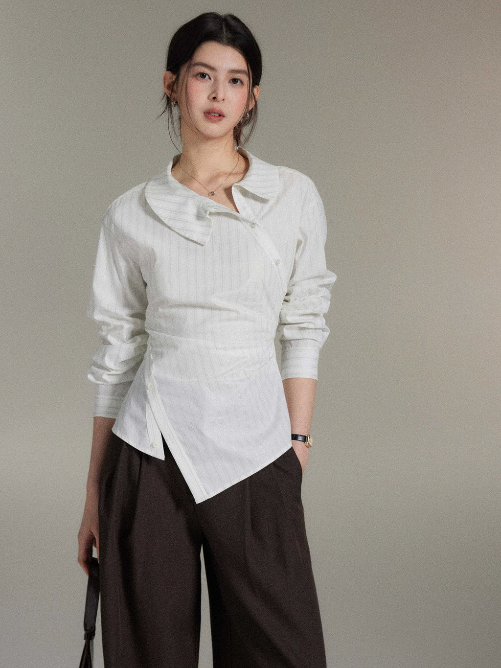 TYANG Irregular Waist Striped Shirt